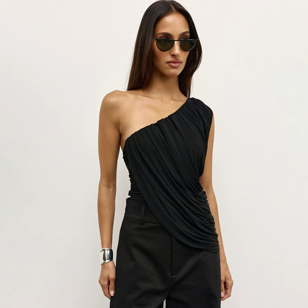 Zara New Spring Summer One Shoulder Draped Mesh Top